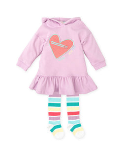 Agatha zip heart dress & stripe tights lilac