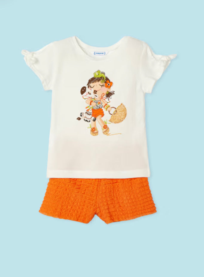 Mayoral orange ruffle shorts set