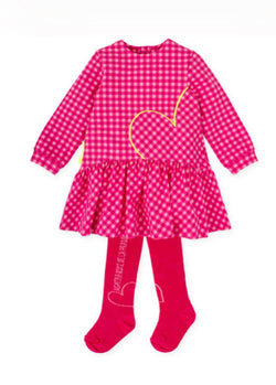 Agatha pink heart check dress & tights