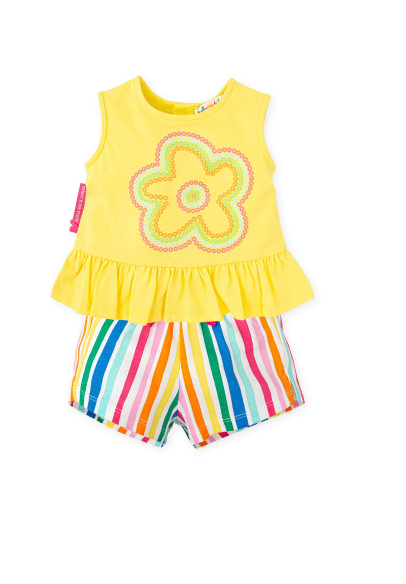 Agatha yellow stripe flower shorts set