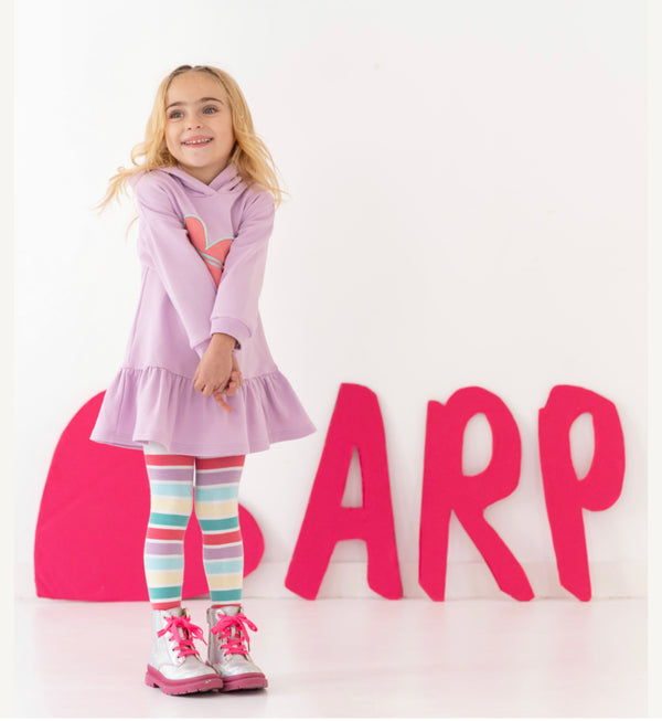 Agatha zip heart dress & stripe tights lilac