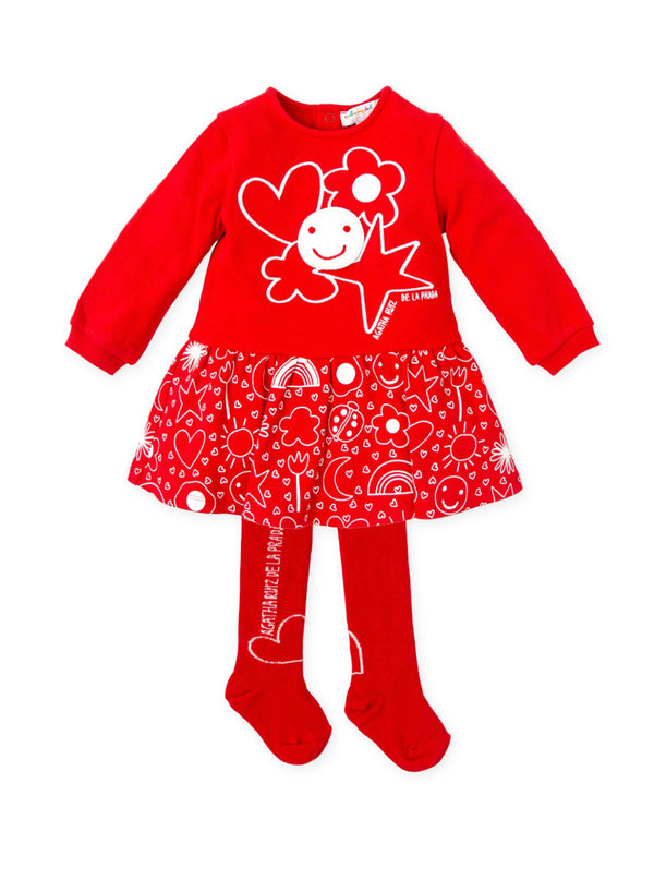 Agatha red smiley face dress and tights