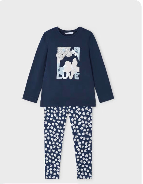 Girls navy love leggings set