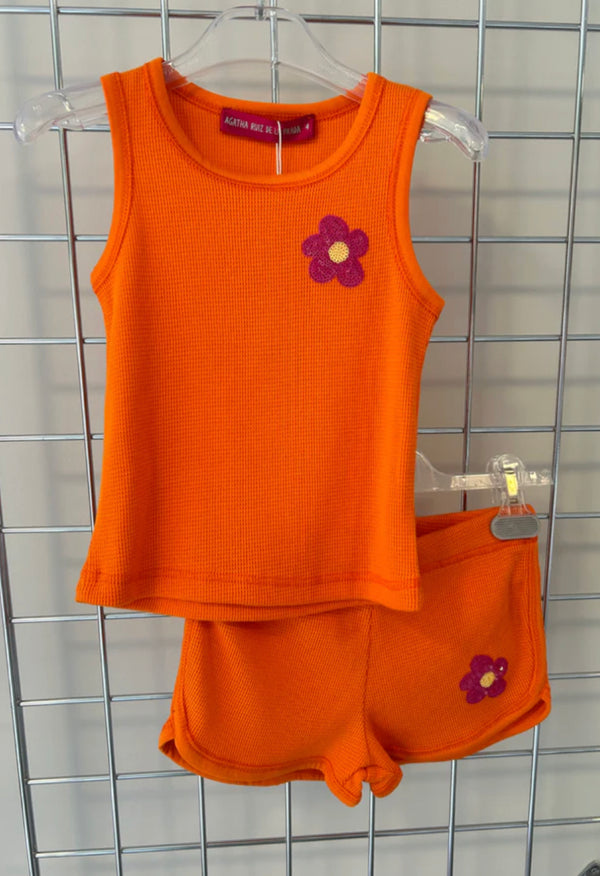 Agatha orange flower shorts set