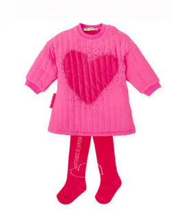 Agatha pink quilted heart dress and tights