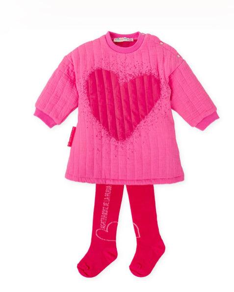 Agatha pink quilted heart dress and tights