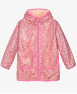 Billie blush pink glitter fleece lined raincoat