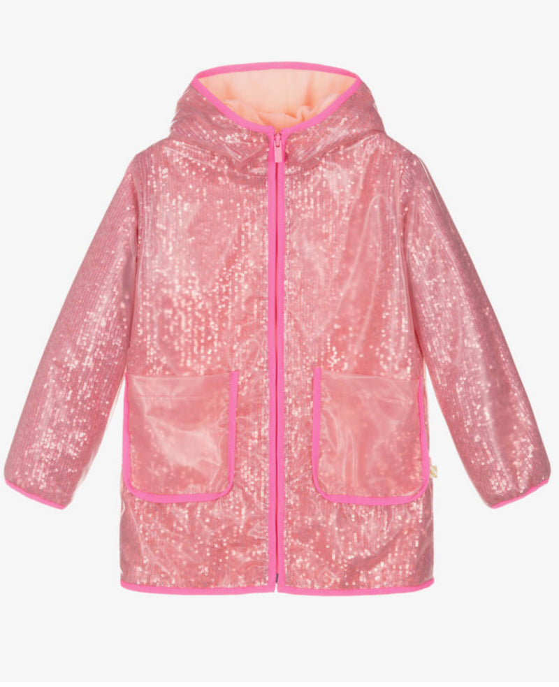 Billie blush pink glitter fleece lined raincoat
